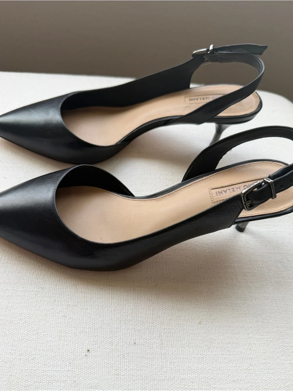Antonio Melani Black Leather Pointed-Toe Slingback Pumps Size 8.5